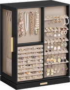 SONGMICS Jewelry Box 360° Rotating, Jewelry Storage Case with 7 Drawers, Jewelry Organizer, Glass Window, Spacious, Vertical Jewelry Storage, Open Design, Great Gift, Ink Black UJBC201B01