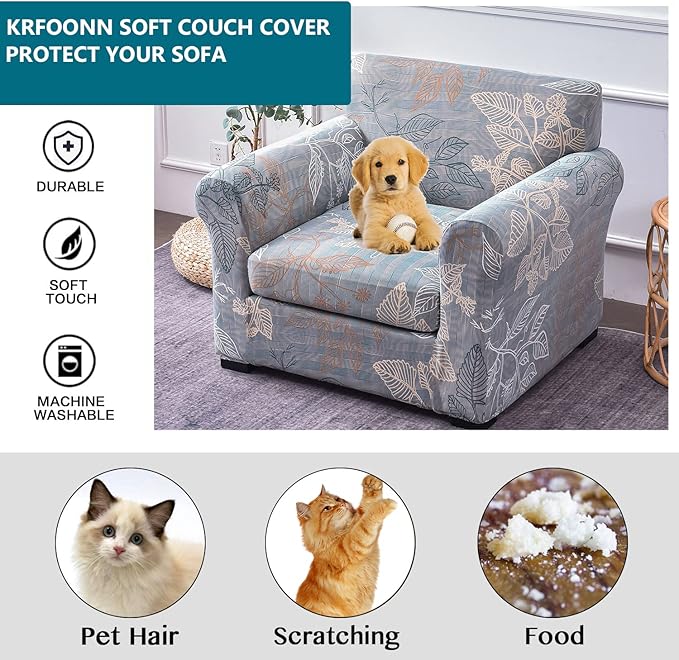 KRFOONN 2 Piece Chair Covers Printed Sofa Covers Couch Covers Washable Armchair Sofa Couch Slipcover Furniture Protector with Elastic Bottom for Living Room (Armchair, 17), Small