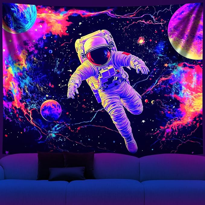NYZE Astronaut Space Tapestry for Bedroom, Glow in the Dark Room Decor Wall Tapestries, Cool Galaxy Planet Wall Hanging, Wall Hanging for Men Guys Gamer Room Dorm Living Room 79in×59in
