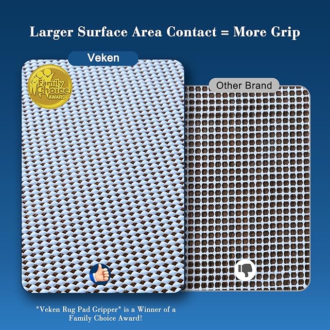 Veken 5x7 Ft Rug Pad Gripper for Hardwood Floors, Non Slip Grey Blue Rug Pads for Area Rugs, Thick Rug Grippers for Tile Floors, Under Carpet Anti Skid Mat, Keep Your Rugs Safe and in Place