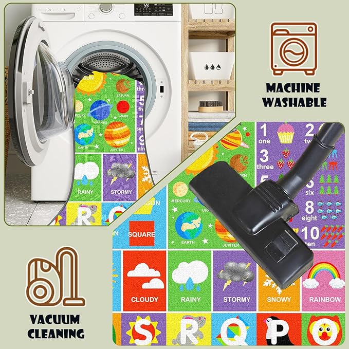 Alphabet Rug for Kids - Soft ABC Kids' Rug with Non-Slip Backing, Educational Playroom Carpet for Toddlers with Letters, Numbers & Shapes - 6'7" x 4'11" (Rectangular)