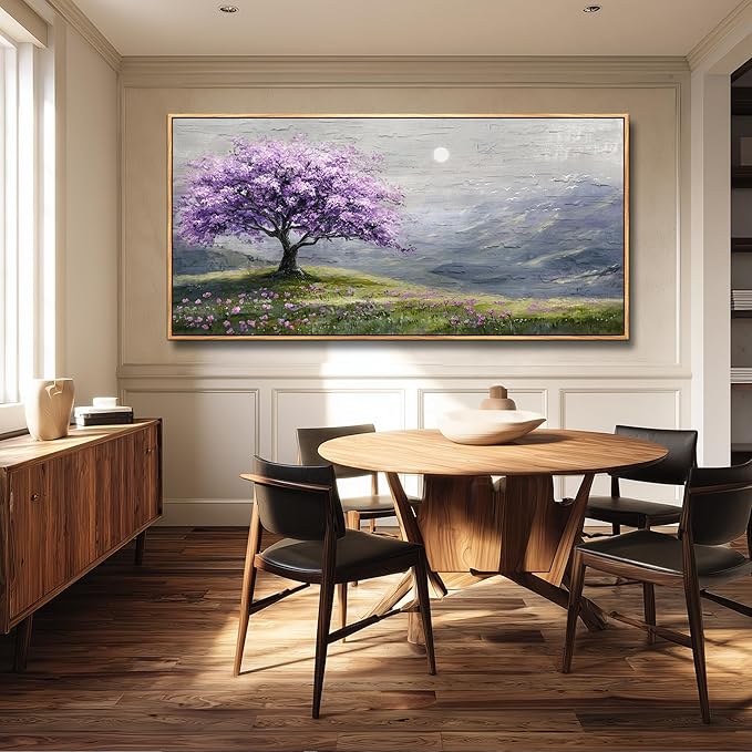 FUHAIHUA Wood Framed Canvas Wall Art For Living Room Wall Decor For Bedroom Office Wall Decoration Purple Tree Painting Farmhouse Pictures Artwork Room Aesthetic Home Decor 20x40 In