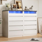 Larger White 5 Drawer Dresser for Bedroom with LED Light, Modern Chest of Drawers with Hidden Handles, Tall Wooden Dresser Closet for Living Room, Entryway, Hallway - White