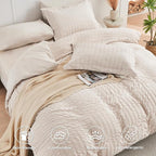 HYMOKEGE Beige Twin Comforter Set Seersucker 5 Pieces, All Season Luxury Bed in a Bag for Bedroom, Bedding Set with Comforters, Sheets, Pillowcase & Sham