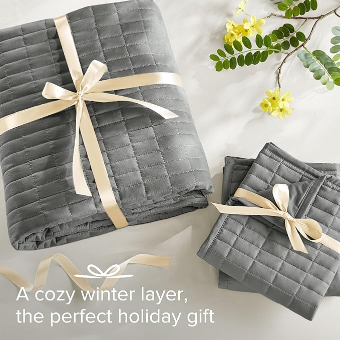 Comfort Spaces Kienna Quilt Set- Double Sided Stitching Design Summer Blanket, Lightweight, Soft, All Season Bedding Layer, Matching Sham, Charcoal, Coverlet Full/Queen(90"x90") 3 Piece