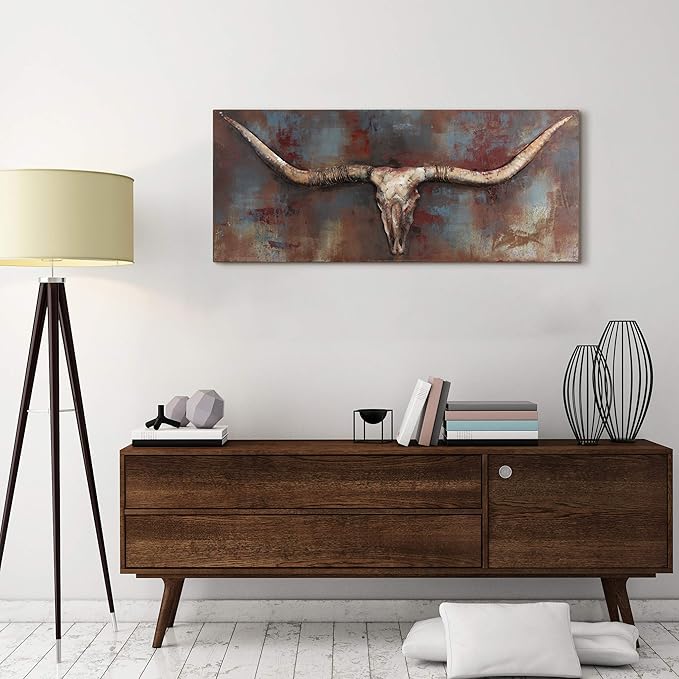 Empire Art Direct Empire Art Long Horn Primo Mixed Media Hand Painted Iron Sculpture Wall Décor, Metallic, 2.40" x 48.00"