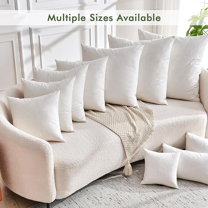 Feathers Down Throw Pillow Inserts 24x24, Set of 2, 100% Organic Cotton Shell, Soft Decorative Square Pillow Insert for Living Room Sofa, Couch, or Bed (White)