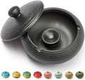 Ashtray with Lid for Outside Patio, Windproof Ash tray, Ceramic Smokeless Ashtray for Outdoor Home Office Tabletop Patio Outdoor Balcony, Black