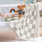 WRENSONGE Checkered Throw Blanket, Taupe Soft Cozy Fluffy Warm Hand Made Throw Blankets for Couch, Sofa, Chair, Bed, Camping, Picnic, Travel Lightweight Bed Blanket - 30"*40"