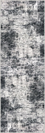 IOHOUZE Abstract Runner Rug 3x8 Ft Washable Runners for Hallways, Non Slip Kitchen Runner Printed Faux Wool Entryway Runner Indoor, Modern Abstract Floor Carpet for Hall Kitchen Bedroom, Black Grey
