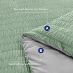 HYMOKEGE Sage Green/Light Grey Queen Comforter Set Seersucker 7 Pieces, All Season Luxury Bed in a Bag Queen for Bedroom, Bedding Set with Comforter, Sheets, Pillowcases & Shams