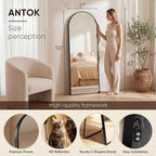 Antok Full Length Mirror, 58"x21" Floor Mirror, Arched Floor Standing Freestanding Arch Full Body Mirrors with Stand for Bedroom, Hanging Mounted for Living Room Cloakroom,Black