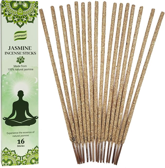 Jasmine Incense Sticks Natural - 16 Sticks Handcrafted Jasmine Sticks for Relaxation, Meditation, Yoga, Spiritual Purification & Home Ambiance | inciensos aromaticos para la casa