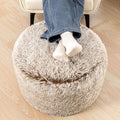 Stuffed Ottoman with Modern High Density Foam Faux Fur Pouf Stool Round Foot Stool Cushion Storage Ottoman 20 * 12''Floor Pouf Ottoman Foot Rest for Living Room (Snow Coffee)
