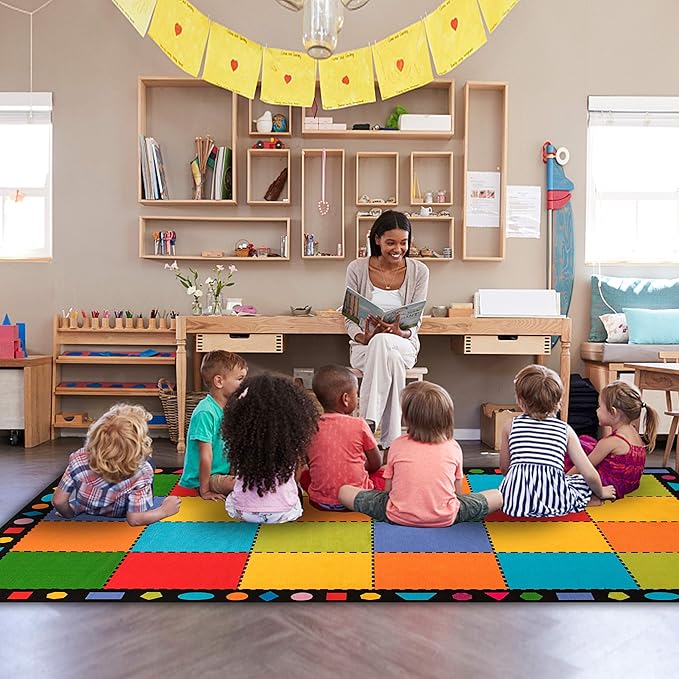 Booooom Jackson Classroom Rug 7.5x13ft Large Classroom Carpet Elementary Suitable for Rainbow or Colorful Classroom Theme