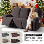 VANSOFY Recliner Sofa Covers, 8-Pieces Stretch Recliner Couch Cover Soft Jacquard Reclining Slipcover Furniture Protector with Elastic Bottom for Kid, Pets (3 Seat,Chocolate)