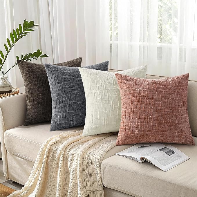decorUhome Pink Chenille Euro Sham Throw Pillow Covers 26x26 Set of 2 Textured Soft Cozy Slubby Couch Pillow Covers Modern Farmhouse Boho Decorative Pillow Cases for Bed Sofa Living Room Valentines