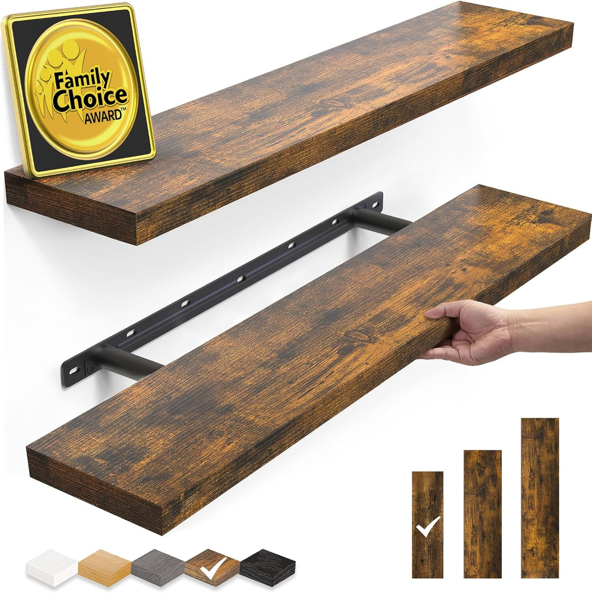 Rustic Wood Floating Shelves Set of 2 – 22.5" Wall Mounted Storage & Decor