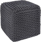 REDEARTH · Cube Pouf Foot Stool Ottoman - Hand Knitted Poof - Cord Boho Pouffe - Home Décor - Stuffed Footrest for Living Room - Bedroom - Nursery (16" x 16" x 16") - Dark Gray, Set of 2