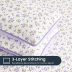 Wake In Cloud - Floral Quilt Set, Coquette Cottagecore Shabby Chic Flower Pattern for Women Teen Girls, Reversible Lightweight Bedspread Coverlet, 3 Pieces, White Purple, Twin/Twin XL Size