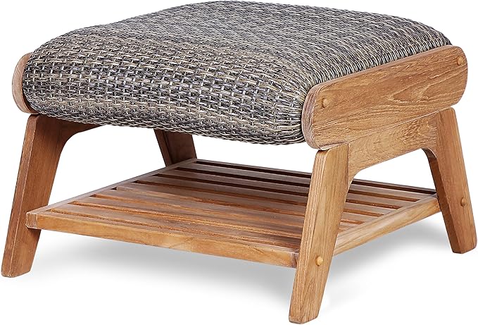 Cambridge Casual Auburn Teak Outdoor Ottoman, All Weather Padded Woven Seat