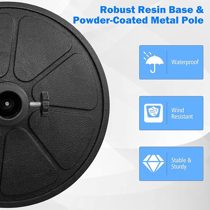 Giantex 31 lbs Patio Umbrella Base, 18" Round Market Umbrella Stand for 1.5''-1.9'' Umbrella Poles, Heavy Duty Resin Base with Metal Support Holder for Deck Garden Poolside (31 lbs)