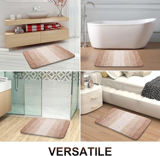 OLANLY Bathroom Rug Set 2 Piece, Soft Absorbent Microfiber Bath Rug Set, Non-Slip, Machine Wash Dry, Plush Shaggy Bath Mats for Bathroom (30"x20"+24"x16", Beige)