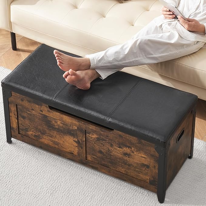 GarveeHome 39.4 in Storage Chest, Wooden Storage Bench with Safety Hinges, Easy Assembly, Large Shoe Bench for Entryway, Living Room, Bedroom