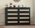 47 Inch Rattan 8 Drawer Dresser, Modern Farmhouse Chest of Drawers, Tv Stand Dresser Accent Furniture for Living Room, Bedroom, Entryway