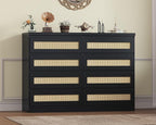 47 Inch Rattan 8 Drawer Dresser, Modern Farmhouse Chest of Drawers, Tv Stand Dresser Accent Furniture for Living Room, Bedroom, Entryway