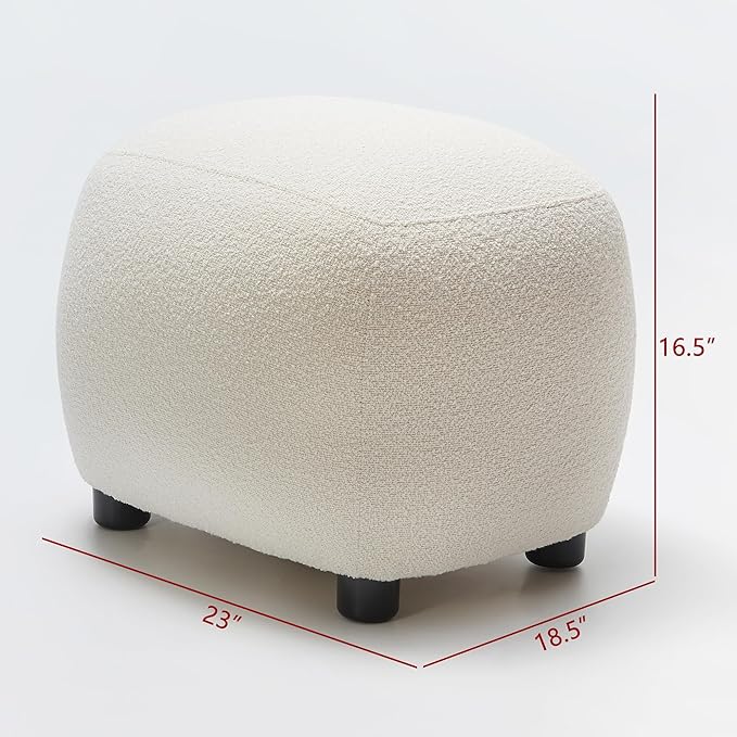 KINWELL Round Boucle Upholstered Ottoman Chair, Footstool with Soft Padded Seat, Fully Assembled Modern Sofa Couch Footrest, Extra Seating for Bedroom Entryway, Beige(18.5" D x 23" W x 16.5" H)