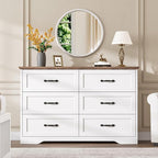 GAOMON Farmhouse 6 Double Drawers Dresser for Bedroom, 47.2''Wide Chest of Drawer, Wooden Horizontal Dresser with Metal Handle and Stable Base, Modern Cabinet for Bedroom, Living Room, White and Brown