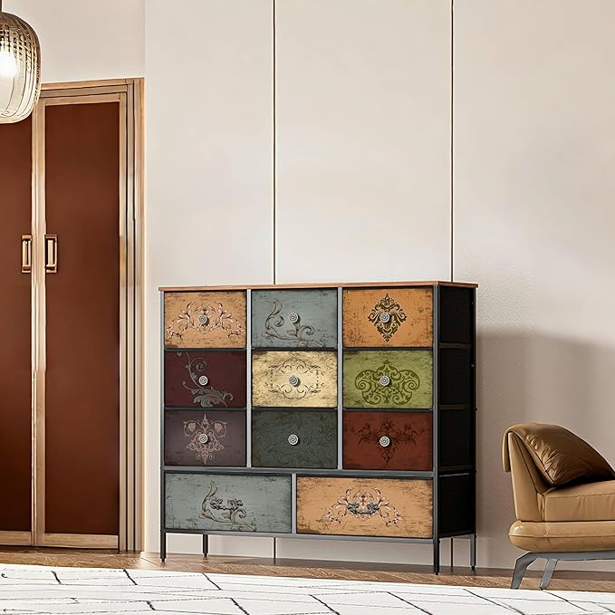 Chest of Drawers for Bedroom with 11 Deep Drawers, Tall Fabric Dresser, Wide TV Stand, Storage Organizer for Closet, Nursery, Kid's Bedroom