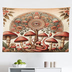 Ambesonne Hippie Tapestry, Psychedelic Aura Leaves and Eye Ornate Tree Art with Mushrooms and Snake, Fabric Wall Hanging Decor for Bedroom Living Room Dorm, 45" X 30", Dark Pink Reseda Green