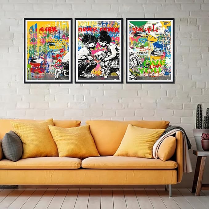 Novatique Banksy Wall Art Abstract Pop Art Wall Decor Street Art Graffiti Poster Print Colorful Graffiti Wall Art for Teenager Room Decor,16" x 24" x 3pcs