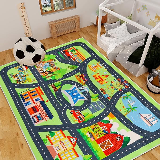 Kids Carpet Car Play Rug, City Life Traffic Road Kids Rug Playmat,Non Slip Children Educational Game Car Mat Area Rug for Playroom Baby Toddler Boys Bedroom Classroom (118X78.7 INCH, Style 2)
