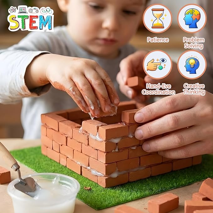 House Building Set for Kids 4+, Mini Brick Construction Kit with Mortar, STEM Architecture Blocks, Reusable DIY Projects, Creative Birthday Gift