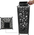 Vintage Metal Umbrella Holder Decorative Flower Design Square Umbrella Stands Entryway Organizer Bucket for Home/Office/Farmhouse - Holds Multiple Umbrellas, Walking Sticks & Canes (Black)