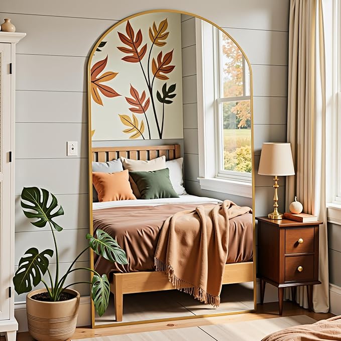 Full Length Mirror, 72"x44" Arched Full Body Mirror, Oversized Floor Mirrors, Leaning Free Standing Mirrors, Hanging Mounted Large Mirrors for Bedroom Dressing Room, Cloakroom, Gold