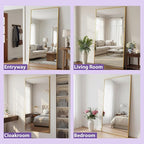 Full Length Mirror, 83"x44" Floor Mirror Freestanding, Oversized Floor Standing Full Body Mirror with Stand for Bedroom, Hanging Mounted for Living Room Cloakroom, Gold, Rect