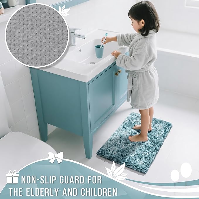 Yimobra Chenille Bathroom Rugs Non Slip, Extra Thick Soft Absorbent Bath Rug 31.5x20 Inch, Machine Washable Quick Dry Bath Mat for Bathroom Floor, Tub and Shower, Home Decor Accessories, Greyish Blue