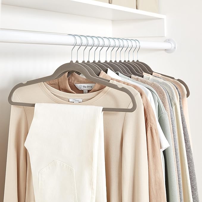 Amazon Basics Slim, Velvet, Non-Slip Suit Clothes Hangers, Gray/Silver - Pack of 30