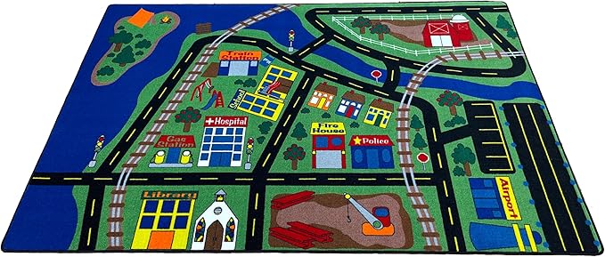 KIDCARPET.COM Total Transportation Play Mat Rug | Interactive Activity Carpet for Preschool Playroom Toy Car Track, 7'6" x 12'