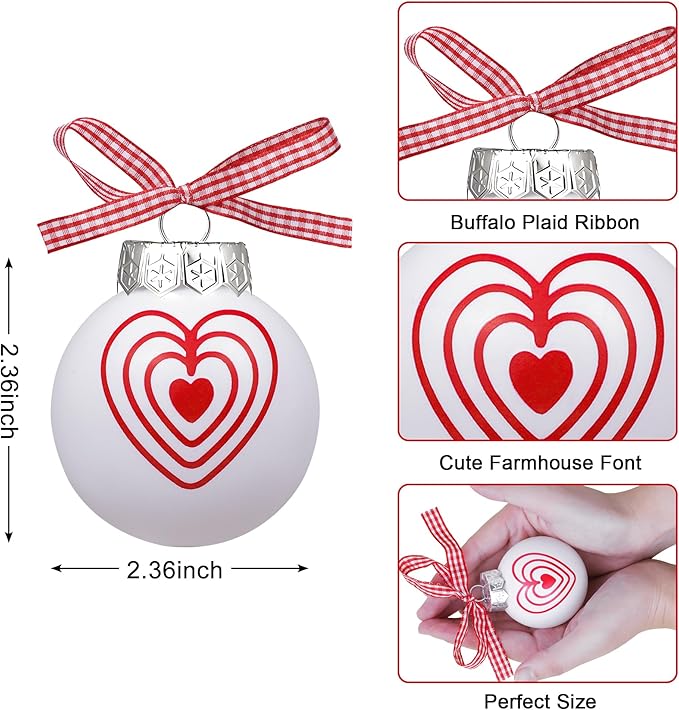 12 Pcs Valentines Day Ball Ornaments - 2.36 Inch Red Pink White Valentines Day Letter Hanging Decorations Buffalo Plaid Balls Ornaments for Tree Valentine's Day Party Supplies Decorations