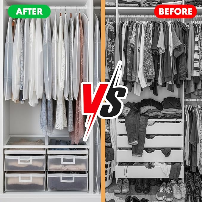 12 Pack Clear Garment Bags for Hanging Clothes, 47" Suit Bags for Closet Storage,Plastic Dustproof Suit Cover Bags,Plastic Suit Cover Bags with Zipper for Coats,Jackets,Shirts (24''X47'')