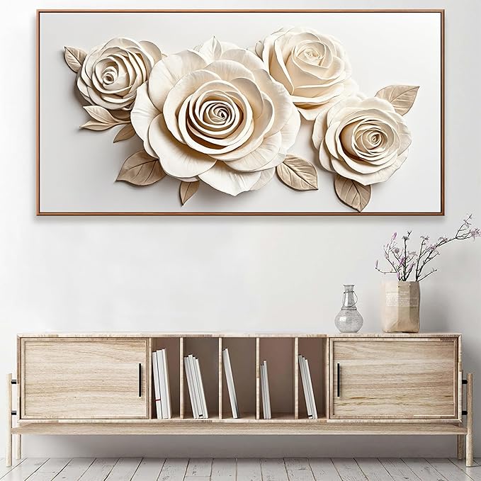 Canvas White Large Wall Art For Living Room Home Wall Decor Modern Canvas Art Wall Decor 29 x 58 Inches Elegant Flower Wall Art Picture For Bedroom Hotel Office Artwork With Framed