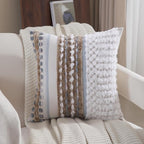 Boho Throw Pillow Covers 18x18 Set of 2 Farmhouse Decorative Couch Pillow Covers Neutral Accent Throw Pillows Covers Striped Outdoor Cushion Covers Square Textured Chenille Pillow Cases for Sofa Bed