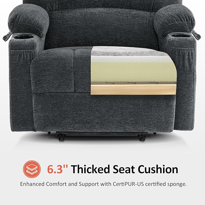 MCombo Oversized Power Lift Recliner Chair for Elderly, Lift Chair with Heat and Massage, Lift Recliner for Big and Tall, Cup Holders, USB & Type C Ports, Fabric R7092 (Dark Grey, Oversize)