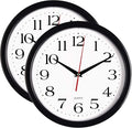 Bernhard Products Black Wall Clocks, 2 Pack Silent Non Ticking 10 Inch Quality Quartz Battery Operated Round Easy to Read Home/Office/School Clock