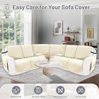Recliner Sofa Covers 100% Waterproof Velvet L Shape Recliner Couch Covers for Dogs Pets Washable Anti Slip Recliner Slipcovers with Pockets (5 Seat Sofa with 2 Console, Ivory White)